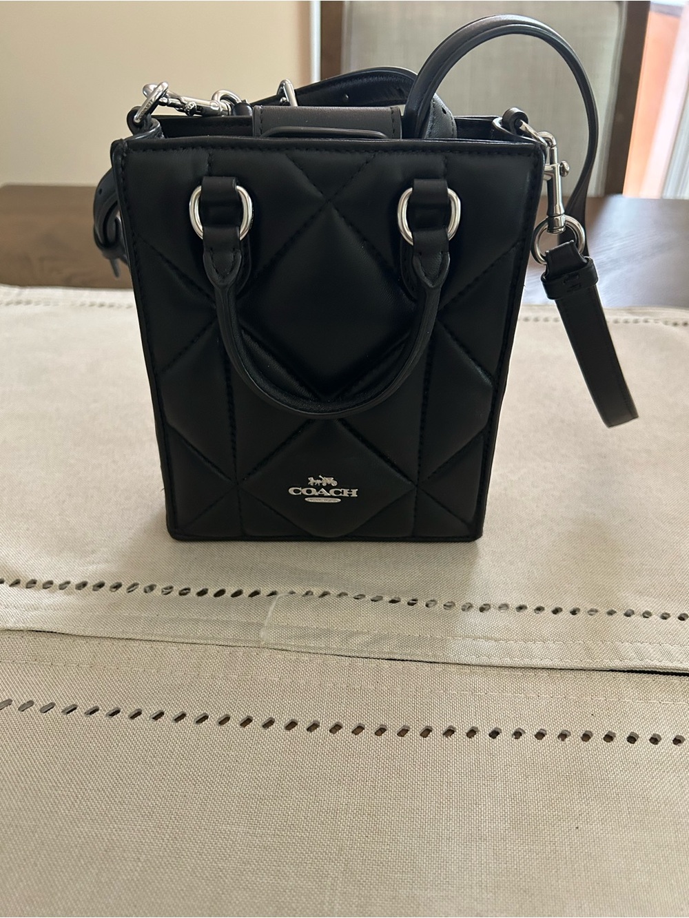 Coach Black Quilted Mini Tote with Silver Hardware
